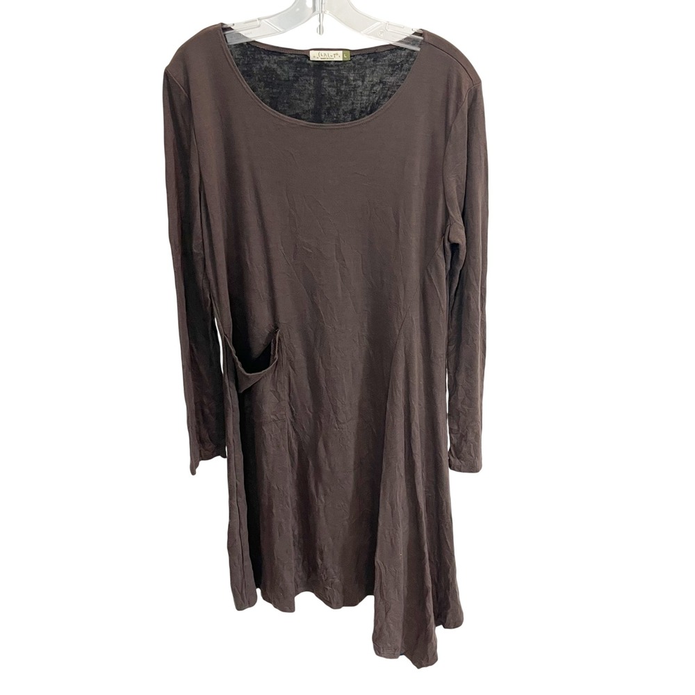 Chalet et Eci Brown Asymmetrical Hem Long Sleeve‎ Dress Lagenlook Size Large